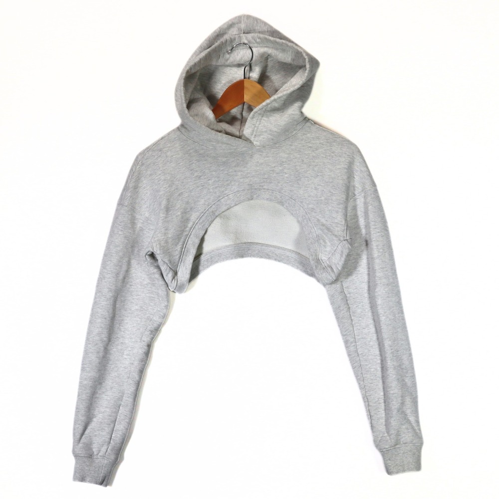 Khy Kylie Jenner Womens XS Ultra Cropped Hoodie Gray Cotton Streetwear Layering